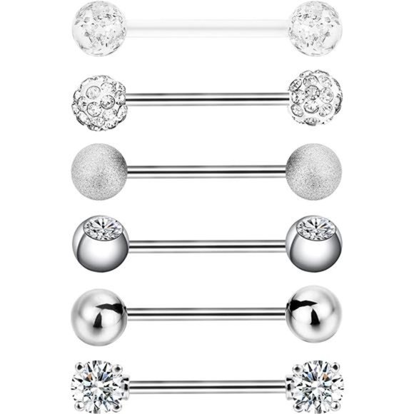 6 Pairs Nipple & Tongue Rings CZ Piercing Jewelry - Picture 5 of 6